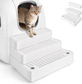 Extra Large 3 Steps Litter Box Ramp, Adjustable Cat Litter Box Step with Filter Function, Easy to Clean Cat Litter Stair Catcher for Elderly Cats and Kitten (White)