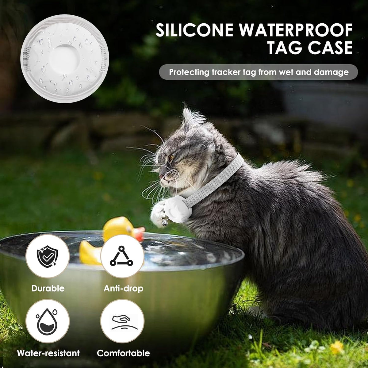 GPS Tracker for Cats-No Monthly Fee, Waterproof Cat Tracker,Real-Time Cat Collar for Pets,Kids,Luggage & Assets | 367-Day Battery Life|Pet Tracker Compatible with Apple Find My App (Only iOS) (White)