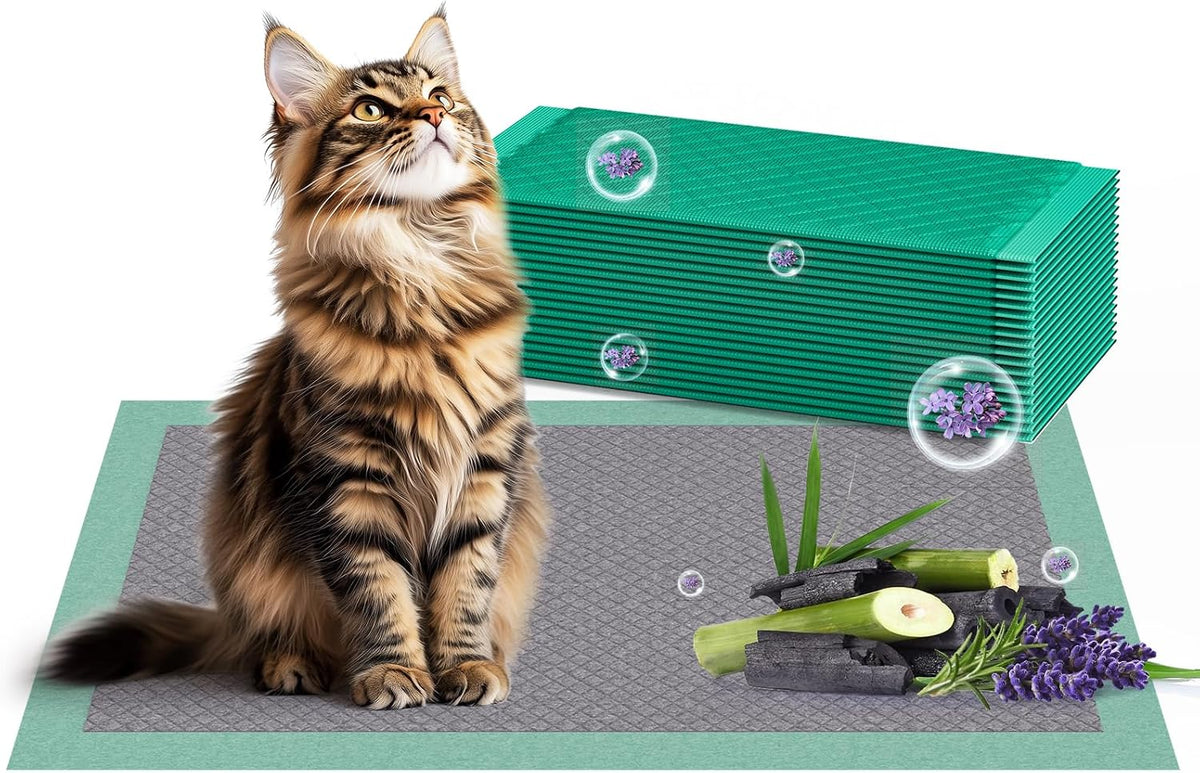 Cat Pads Refills for Litter Box, Lavender Scented 16.9"x11.4" Odor Control Cat Pee Pads with Activated Carbon for Breeze Litter System(20Counts/Green)