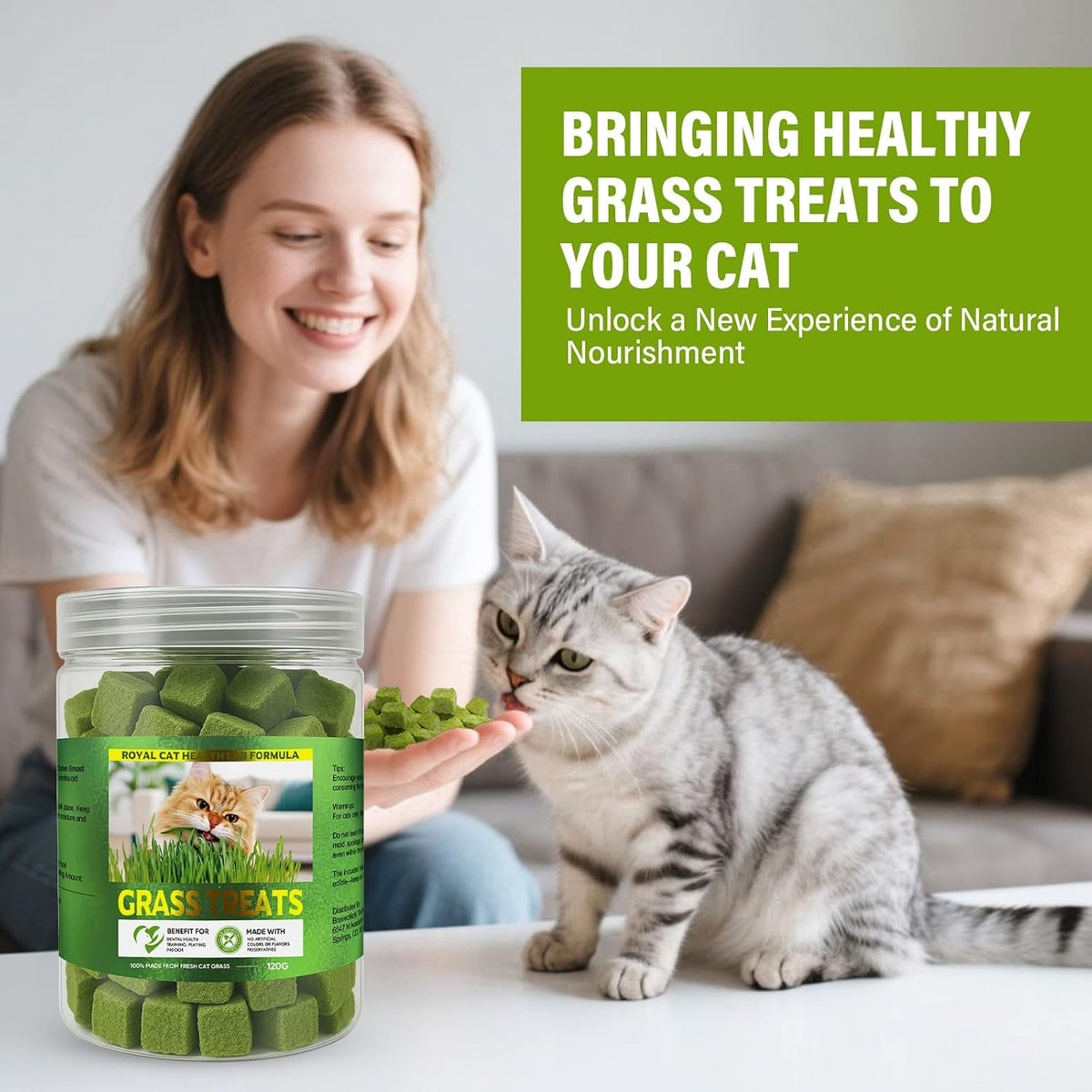 AiRunTech Cat Grass Treats, Cat Grass for Indoor Cats, 120g