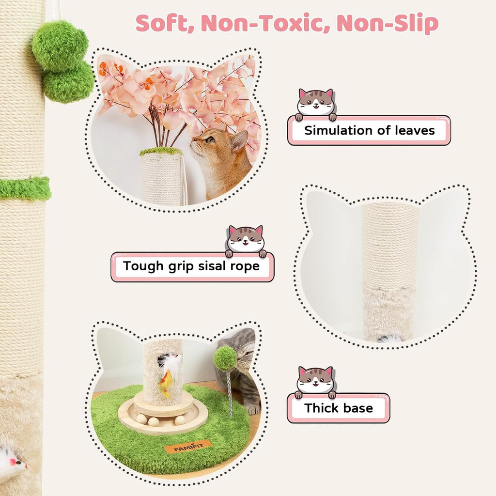 【Material Upgrade】 Famifit 50.4" Flower Cat Scratching Post, Tall Cat Tree