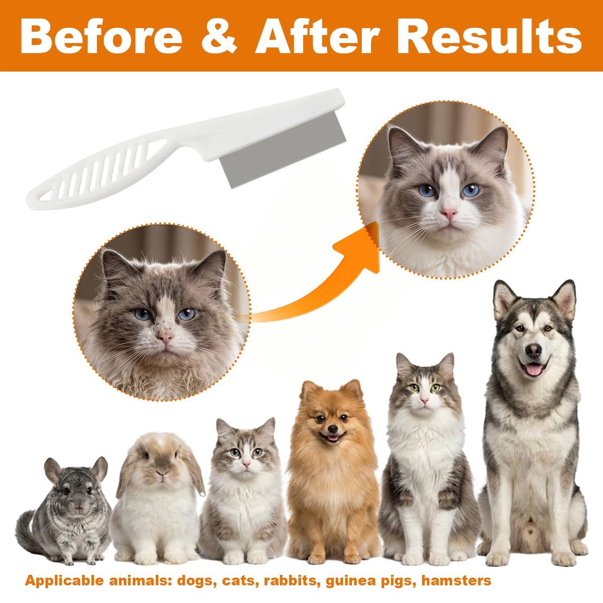 6 Pack Stainless Steel Flea Combs, Pet Grooming Set for Dogs & Cats