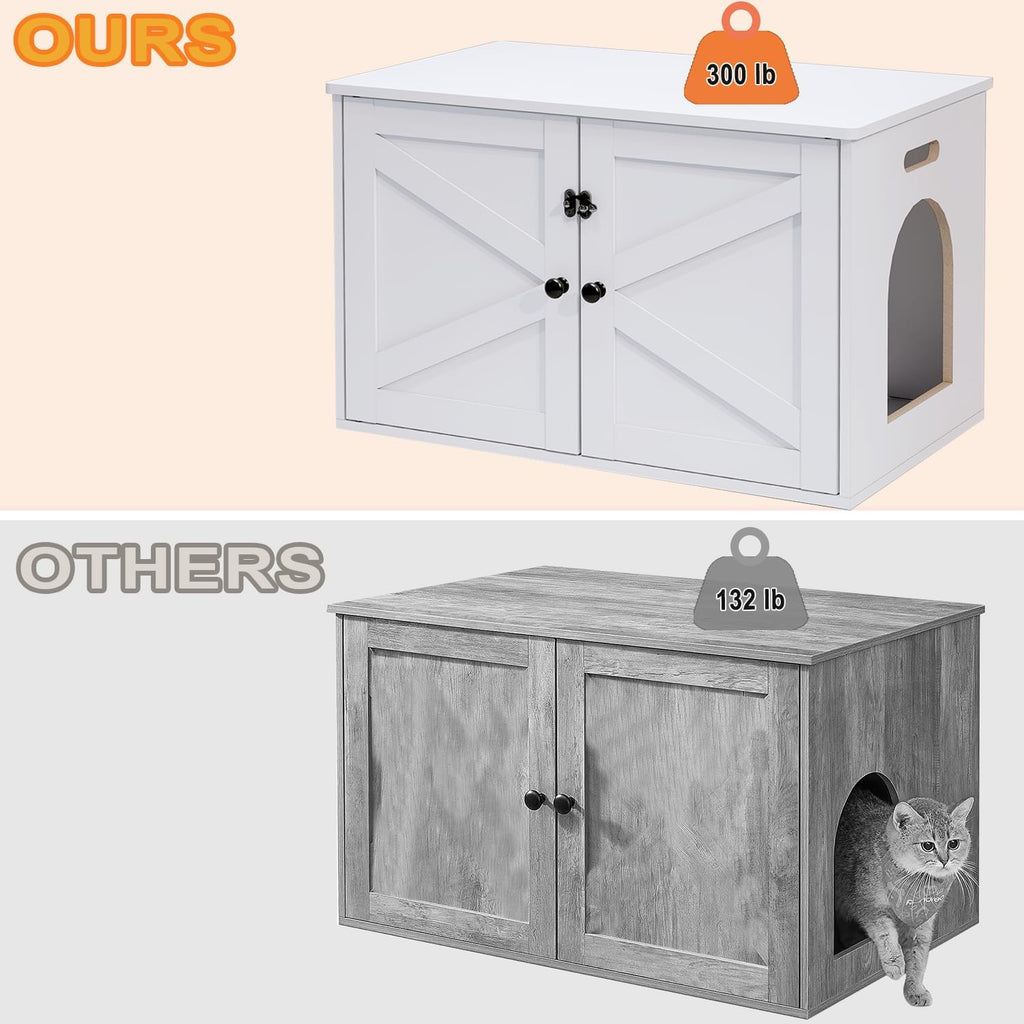 Timberer Cat Litter Box Enclosure, Hidden Litter Box Furniture with Divider | Wooden Cat Washroom Furniture, Indoor Cat House, Dog-Proof, Fits Most of Litter Box, White