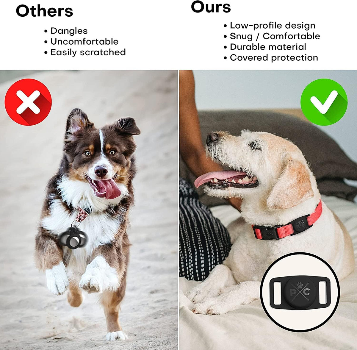 Pup Culture AirTag Collar (2 Pack) | Durable Dog AirTag Holder - Track Your Pet Using Apple AirTag Technology