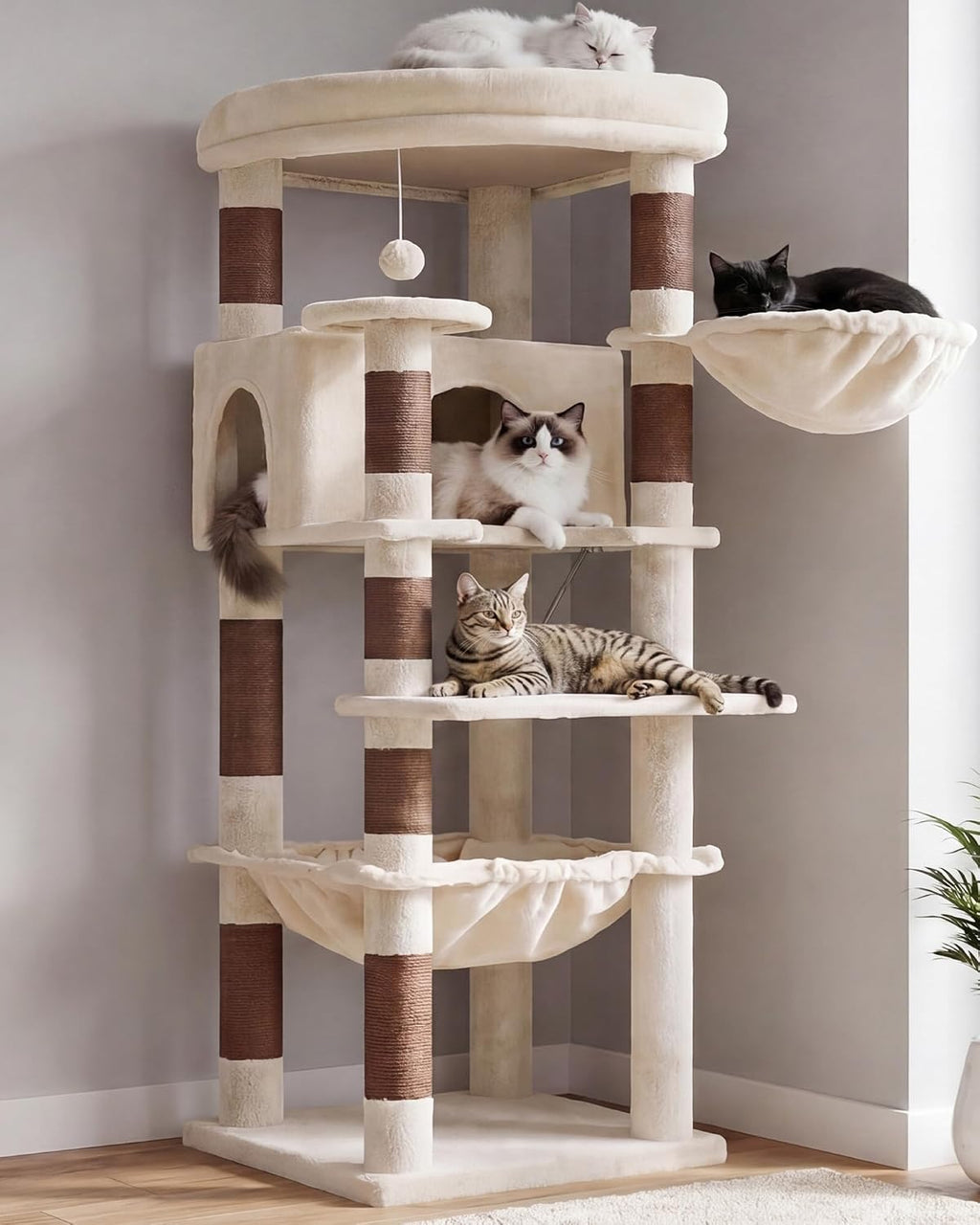 Heybly 53.1" Corner Cat Tree for Large Cats – Interactive Play HCT029MJ