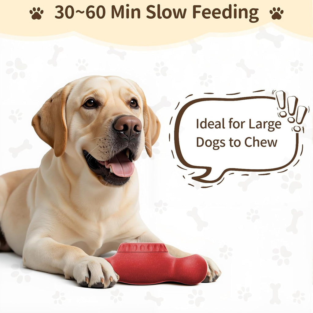 3-in-1 Enrichment Dog Toy for Aggressive Chewers, Frozen Treat Toy & Interactive Treat Dispenser with Peanut Butter Grooves, Long Lasting Slow Feeder Chew Toy for Large Dogs,Easy to Clean,Red