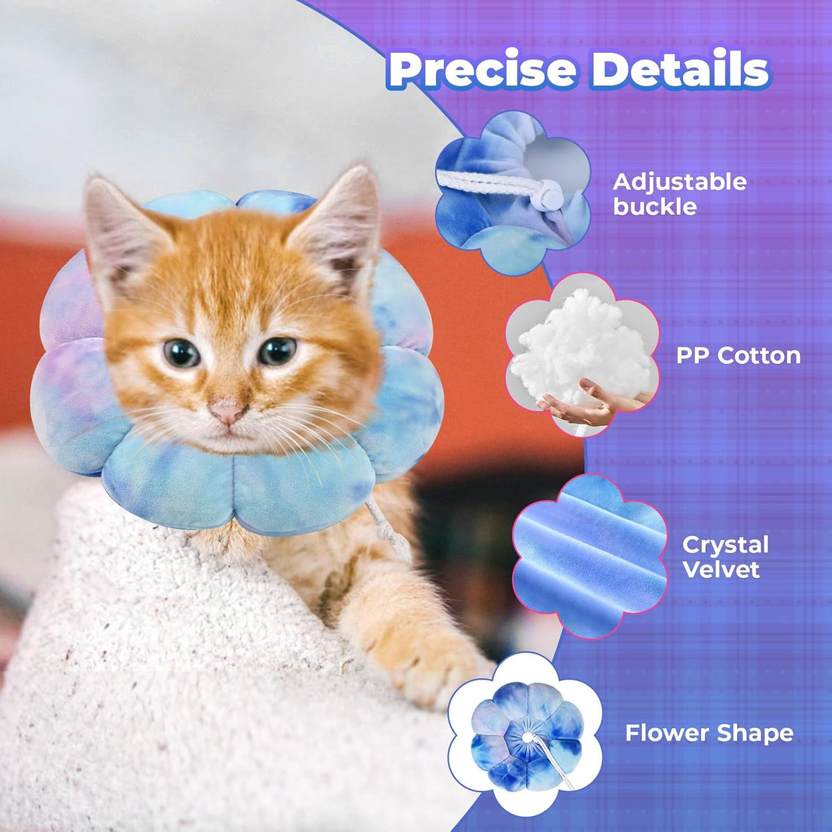 Adjustable Dog Cone Collar, Soft Dog Elizabethan Collar Recovery E Collar After Surgery, Recovery E-Collar for Kittens/Puppies and Cats Recovery