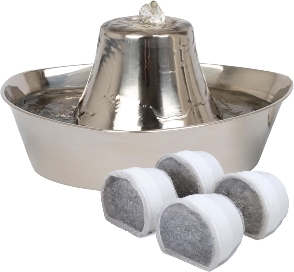 Seaside Stainless Cat & Dog Fountain with 4-Pack of Carbon Filters