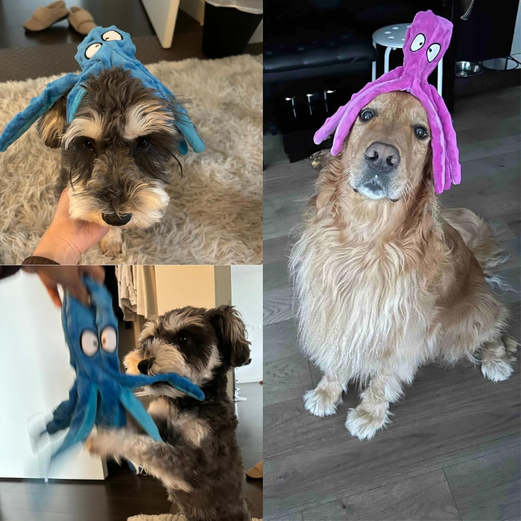 HGB Squeaky Dog Toys No Stuffing Octopus Crinkle for Large Medium Small Dog | 2 Pack Tough Plush Chew Toys for Chewers Puppy Teething, Interactive Tug of War & Keep Them Busy, Birthday Gift
