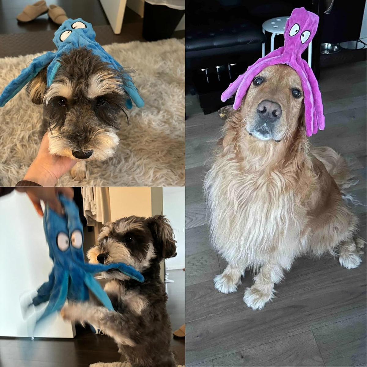 HGB Squeaky Dog Toys No Stuffing Octopus Crinkle for Large Medium Small Dog | 2 Pack Tough Plush Chew Toys for Chewers Puppy Teething, Interactive Tug of War & Keep Them Busy, Birthday Gift