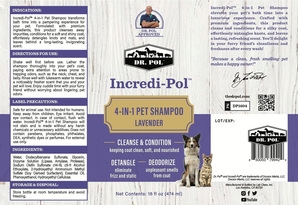 Dr. Pol Dog Shampoo, Cleanse, Condition, Deodorize, Detangle, Lavender