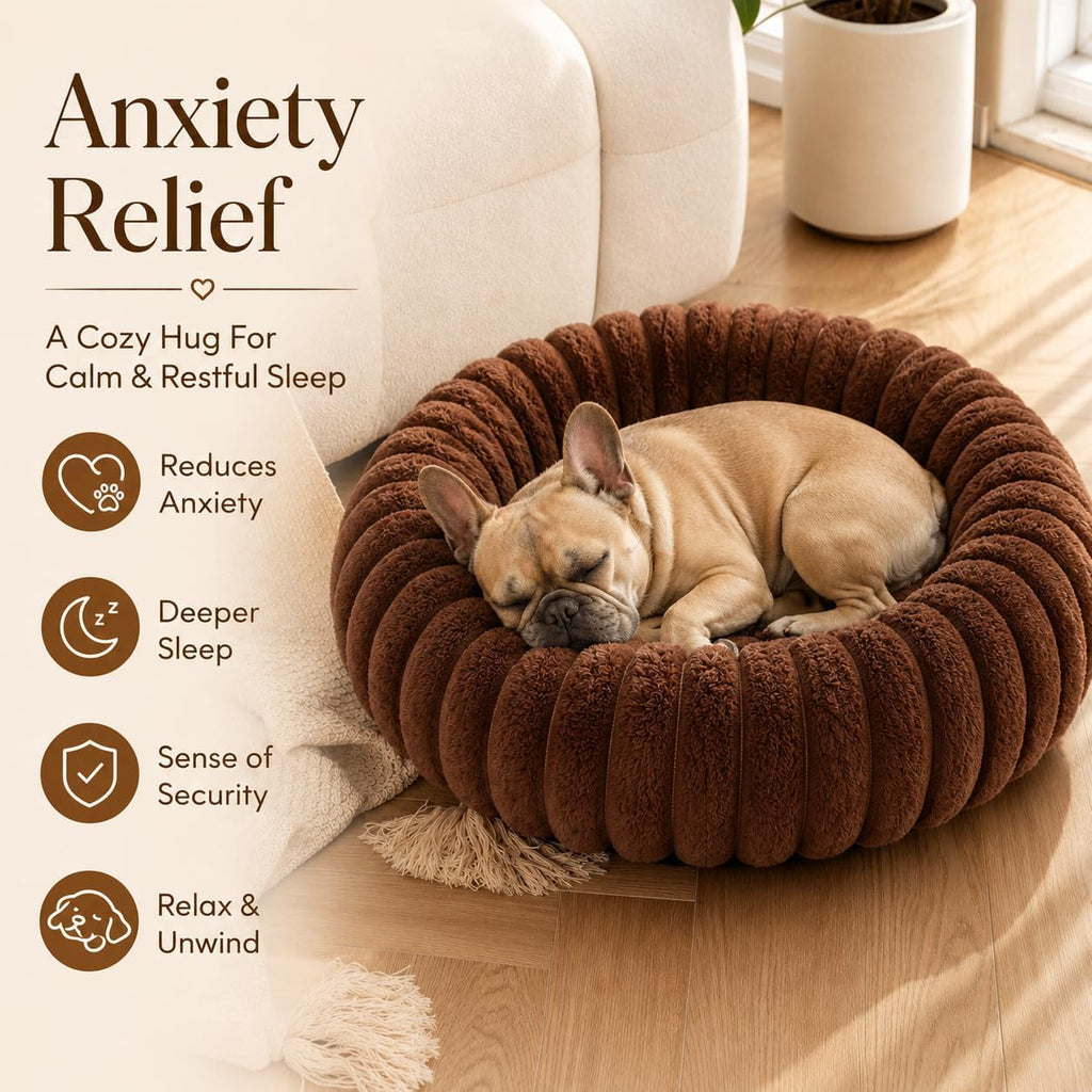 Calming Small Medium Dog Bed Donut Washable Puppy Bed, 27.5” Coffee