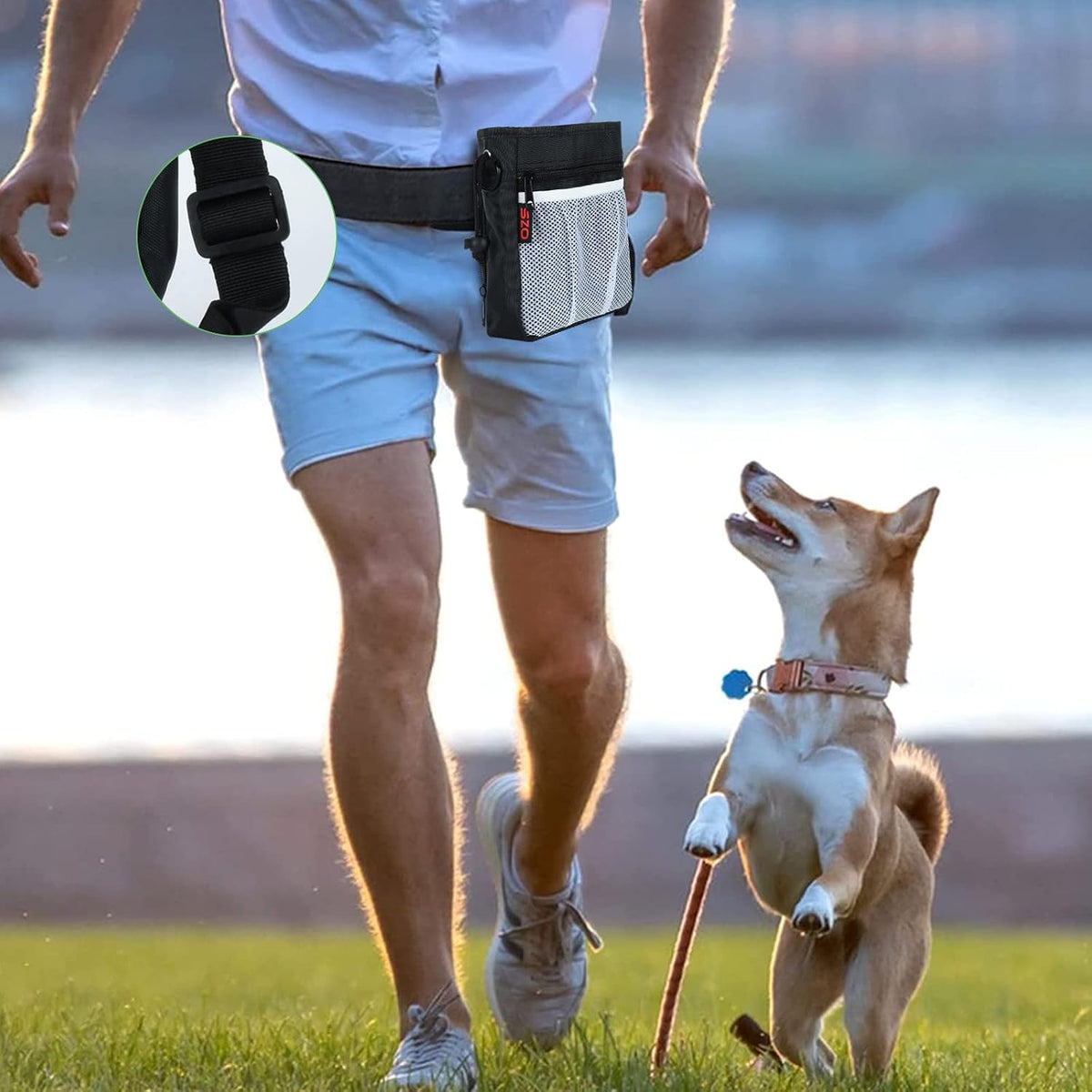 SZO Dog Training Treat Pouch with Training Clicker, Black