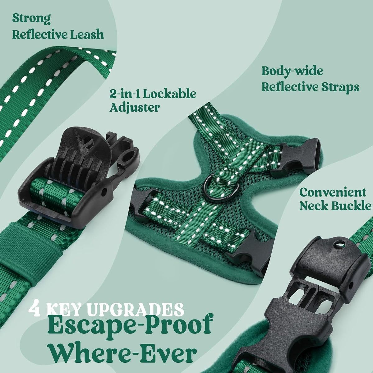rabbitgoo Cat Harness and Leash, Easy-on with Neck Buckle, Dark Green