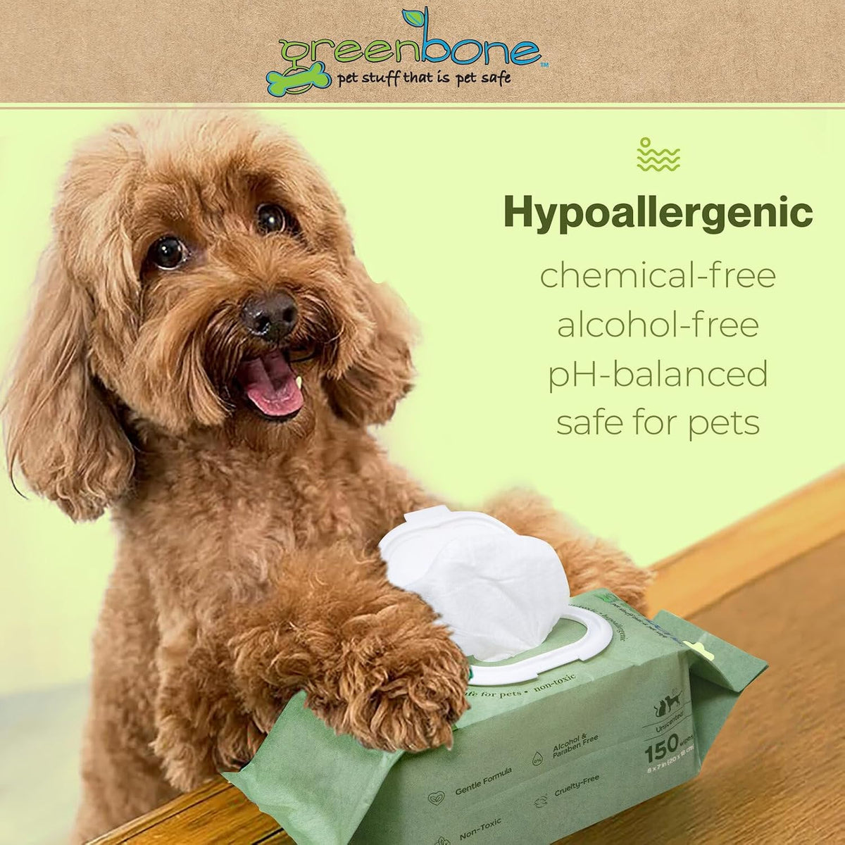 Greenbone Gentle Pet Wipes Unscented 150 Wipes