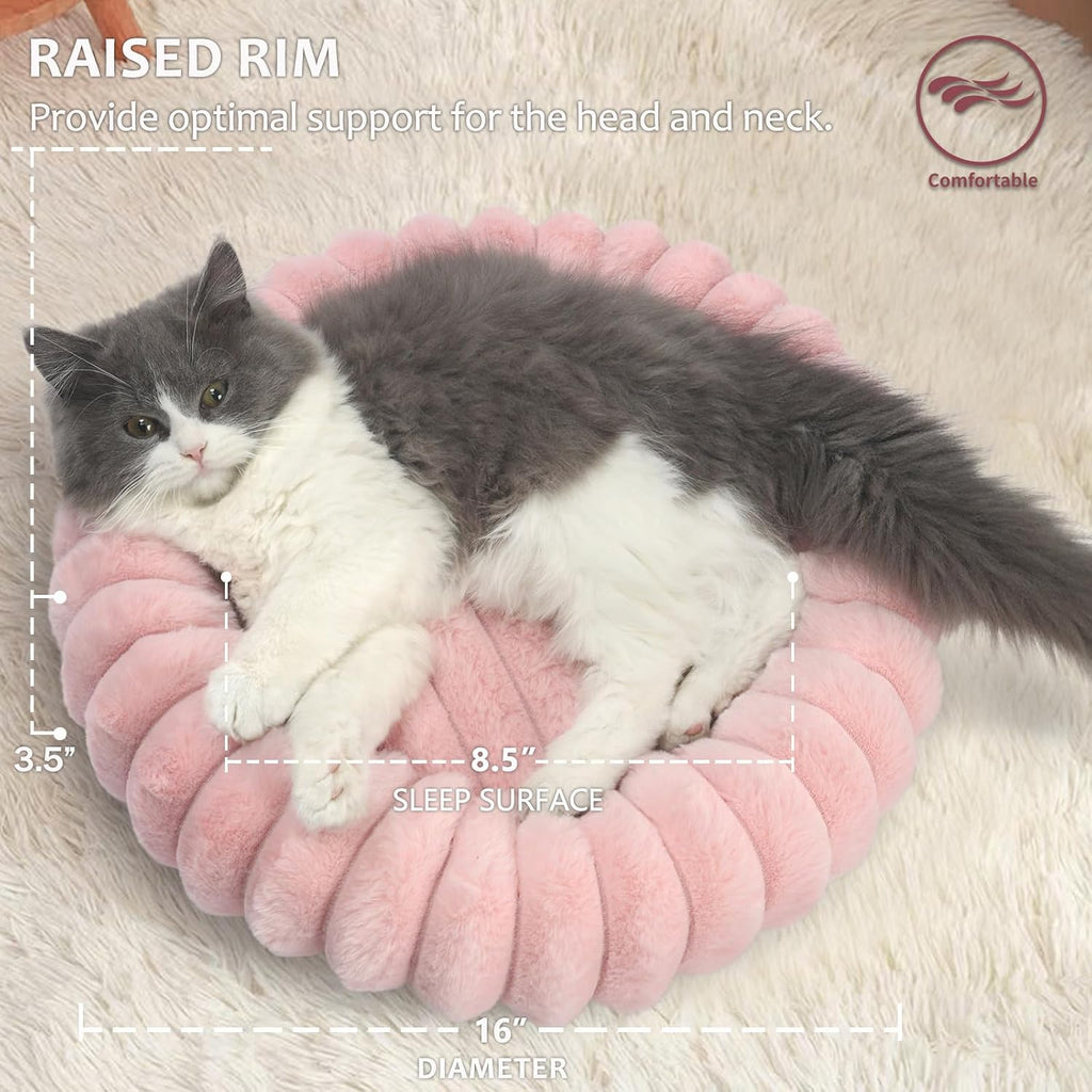 Pink Puppy Beds for Small Dogs and Kitty Washable Soft Comfort Donut Cute Cuddle Dog Bed with Sides Cat Beds for Indoor Cats,Round Corduroy Fleece Pet Bed for Small Cats and Tiny Dogs Girl,16x16Inches
