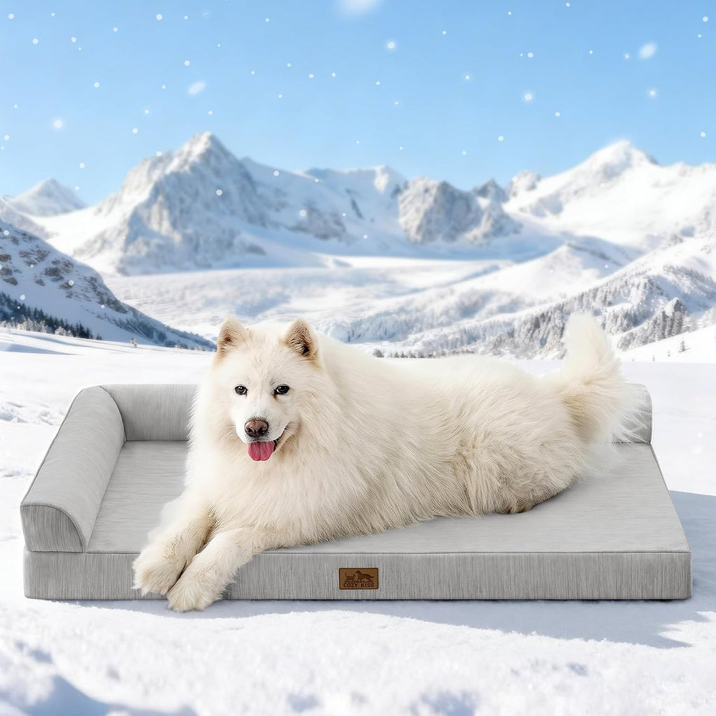 COZY KISS Cooling Dog Bed, Q-Max >0.4 Orthopedic Foam Dog Bed with Sides