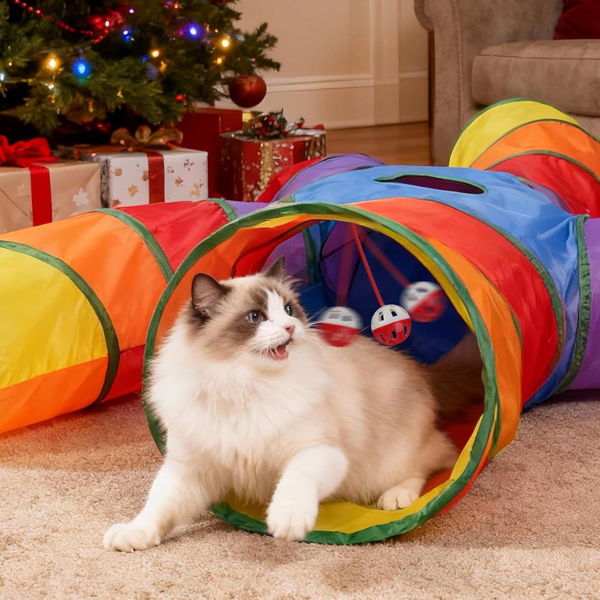 Joytale Cat Tunnel for Multiple Cats, 5-Way Indoor Tube Toy to Chase & Hide