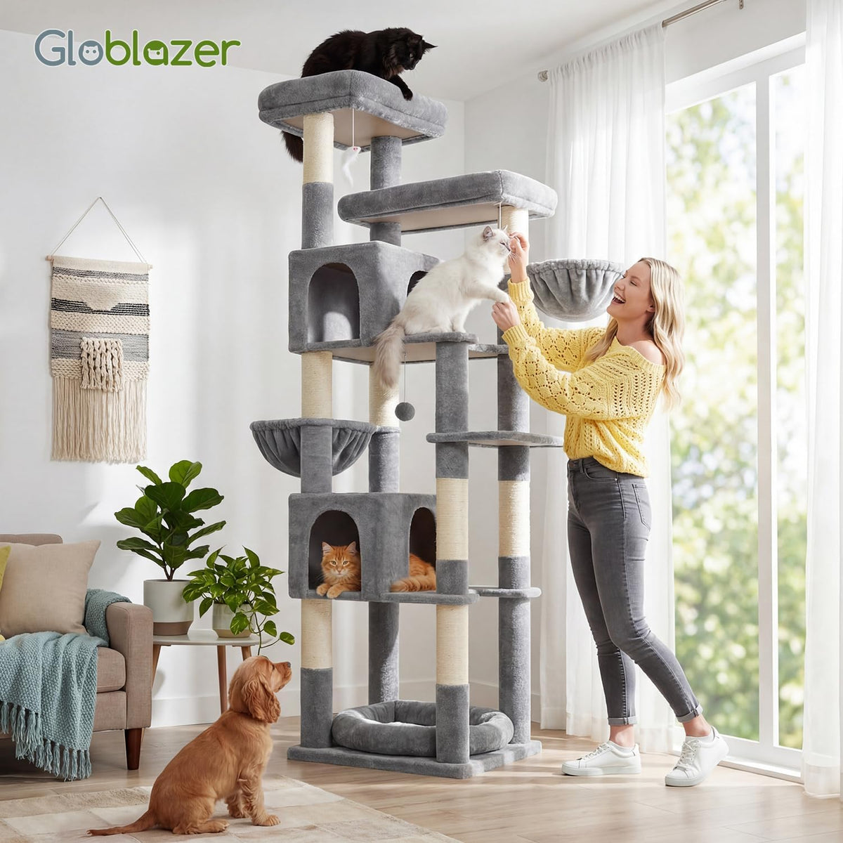 Globlazer Sturdy Extra Large Cat Tower for Indoor Cats, S81C, Light Grey