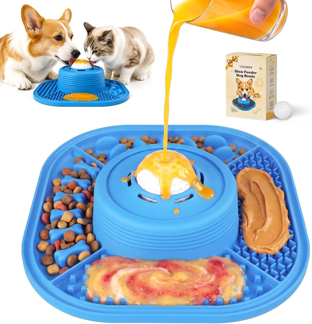 VIOWEY 3-in-1 Dog Slow Feeder Bowl, 10-Inch Removable Large Non-Slip Feeder