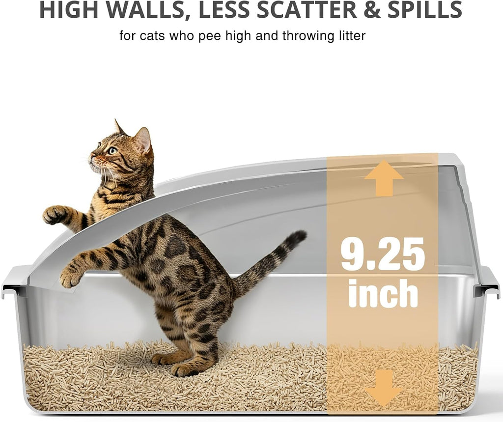 Stainless Steel Cat Litter Box with Lid, Metal Kitty Litter Box with Scoop, Non-Stick Base, Easy to Clean for Cat, Rabbit, Guinea Pigs and Hamsters - Gray
