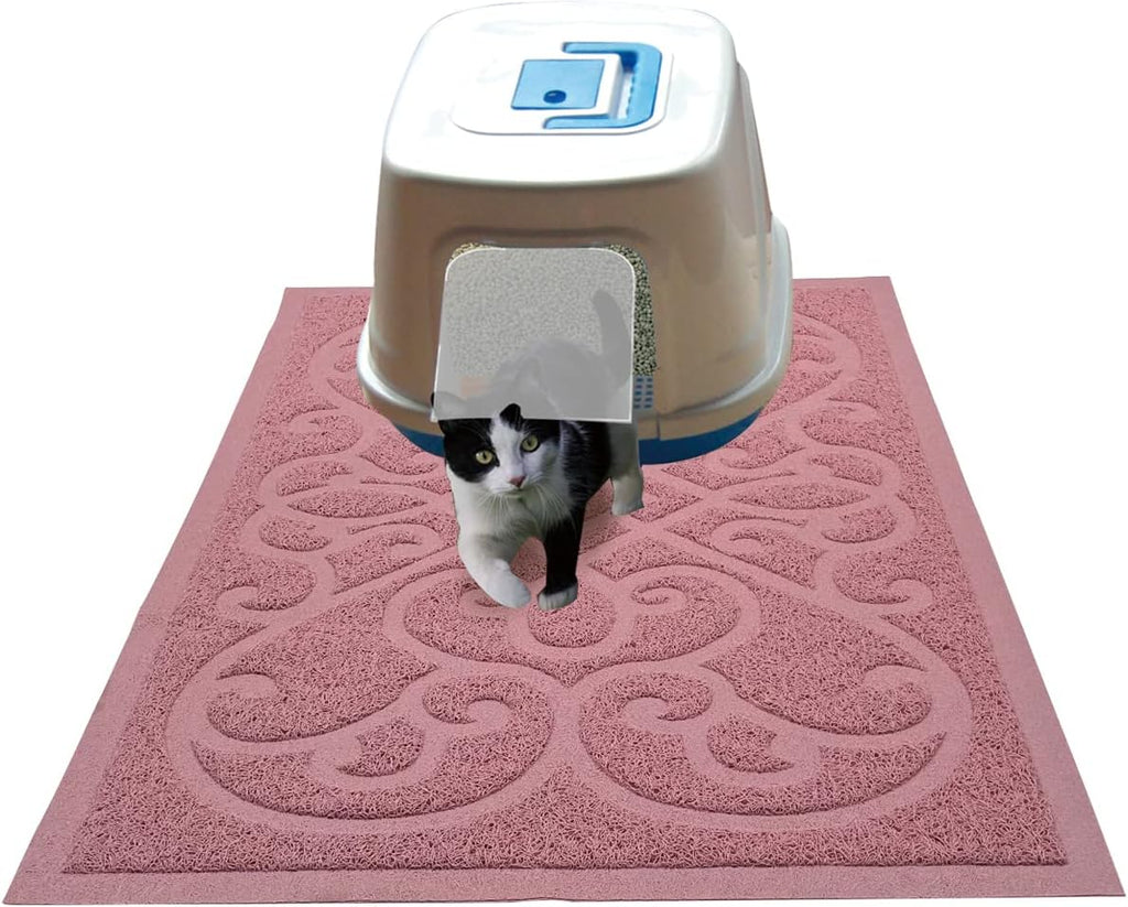 PetLike Cat Litter Box Mat, Thick Kitty Litter Trapping Mat, Durable,Waterproof &Washable with Non-Slip Backing, Soft on Kitty Paws and Easy to Clean, BPA Free 35x24,Pink