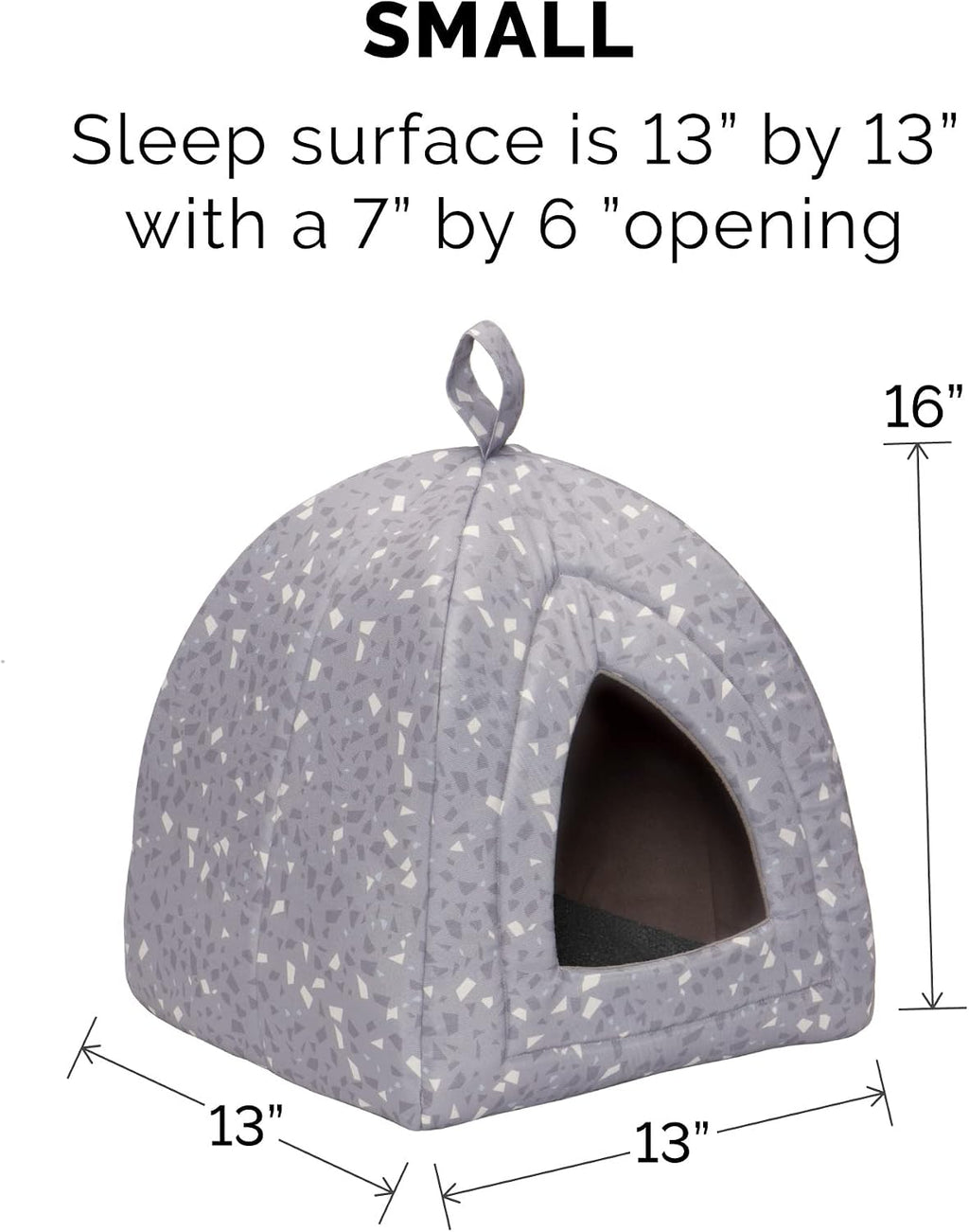 Furhaven Cat Bed Cave for Indoor Cats & Small Dogs, Washable & Foldable w/ Removable Cushion - Polycanvas Print Pet Tent - Gray Terazzo, Small