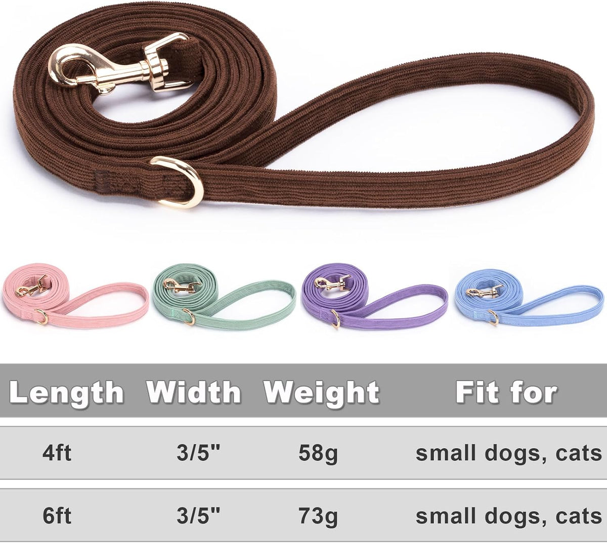 Cotton Small Dog Leash 4ft Short Puppy Walking Training Lead Coffee