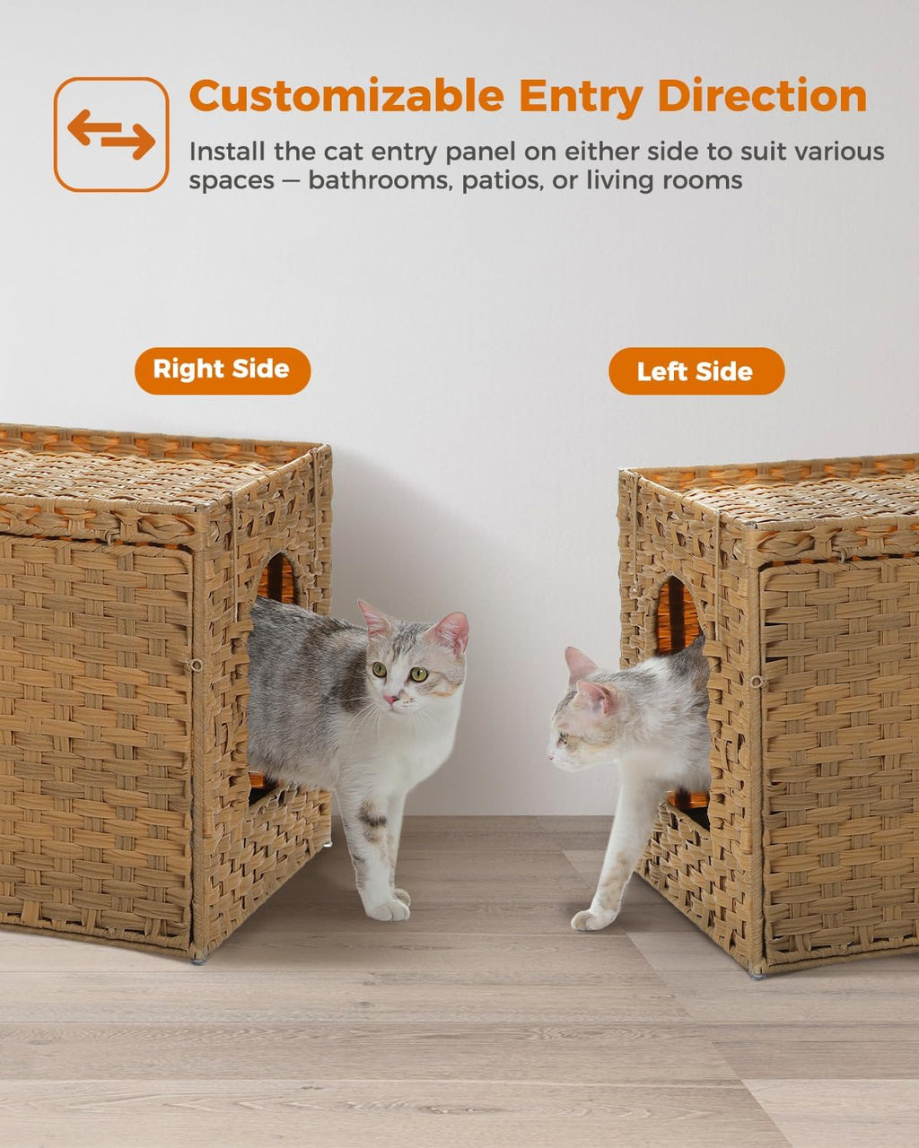 MUTTROS Rattan Cat Litter Box Enclosure - Extra Large Hidden Litter Box Furniture by Handwoven Wicker with Taller Doorway & Raised Edge Mat-Cat House Cabinet for Large Cats Indoor Odor Control, Beige