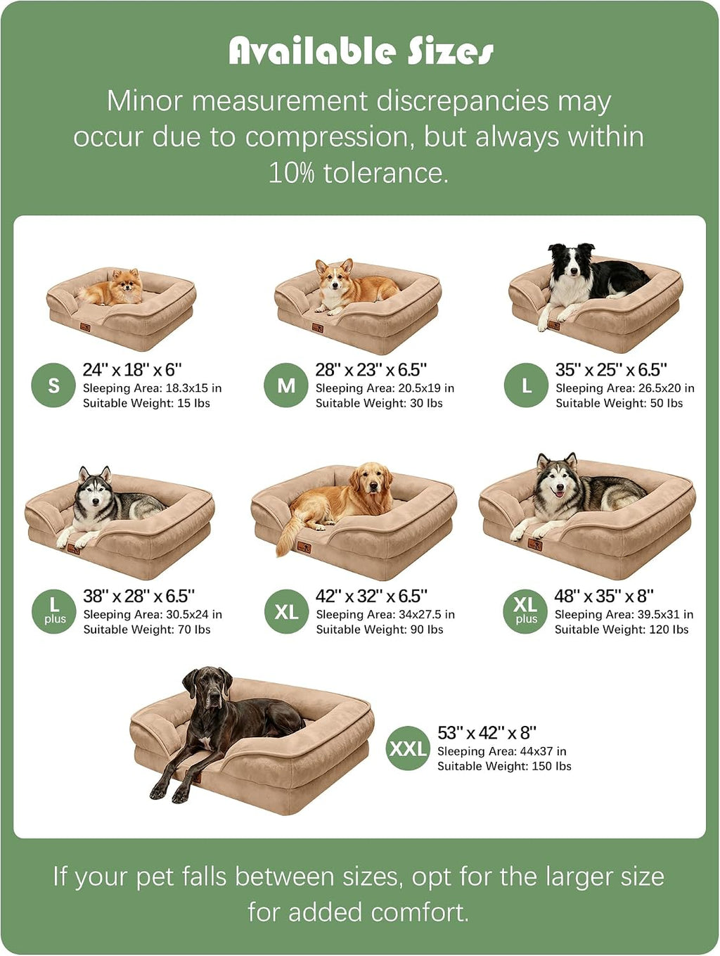 Spotted Play Orthopedic Dog Bed with Sides - Sofa Beds for Extra Large Dogs, Supportive Foam Pet Couch Bed with Washable Removable Cover, Waterproof Lining and Non-Slip Bottom, Brown - XXL
