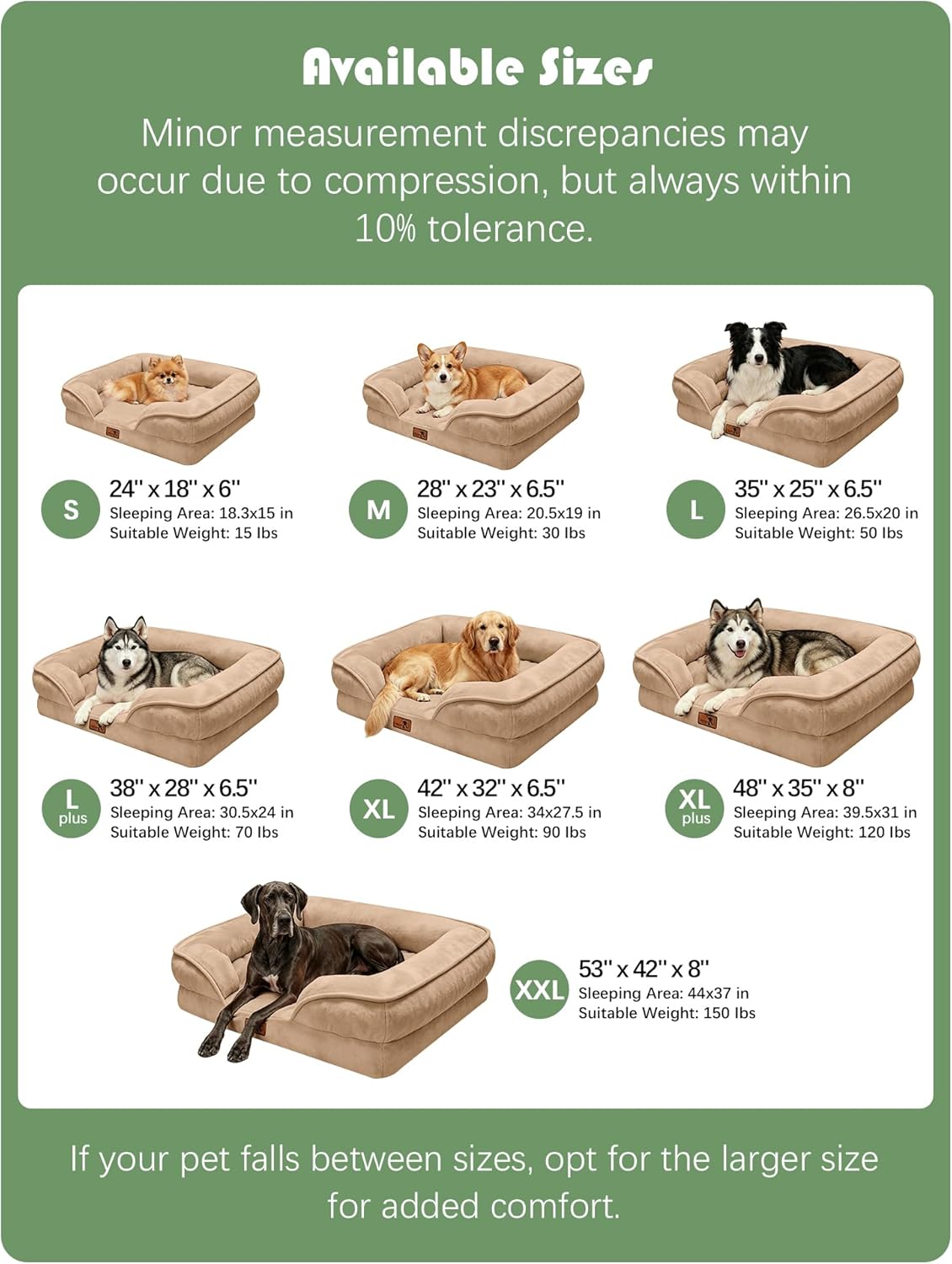 Spotted Play Orthopedic Dog Bed with Sides - Sofa Beds for Large Dogs, Supportive Foam Pet Couch Bed with Washable Removable Cover, Waterproof Lining and Non-Slip Bottom, Brown - L-Plus
