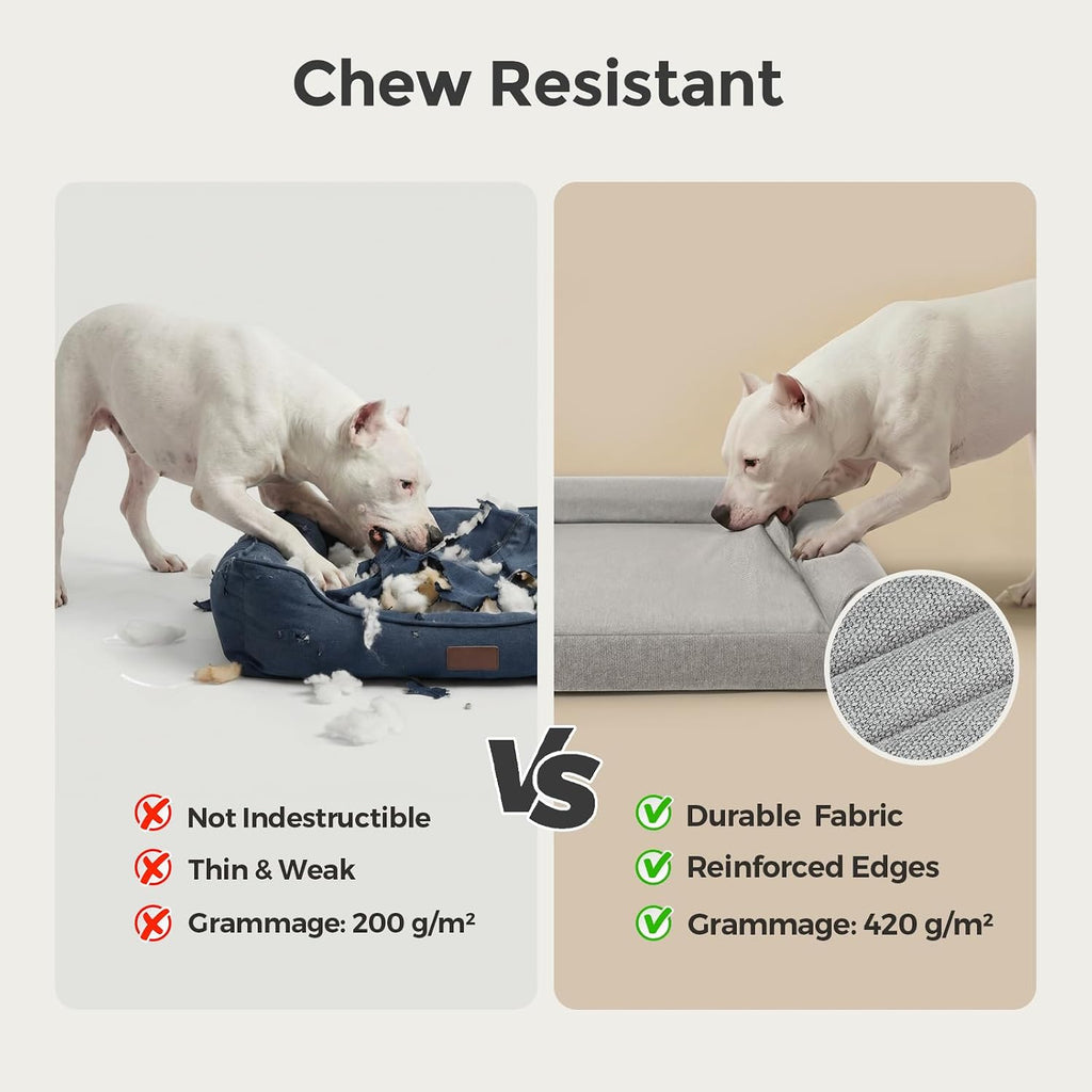 Sytopia 42in Dog Beds for Large Sized Dogs,XL Orthopedic Pet Bed with Removable Washable Cover, Waterproof Egg Crate Foam, Non-Slip Bottom, Supports up to 100+ lbs for Old Pet, Light Gray
