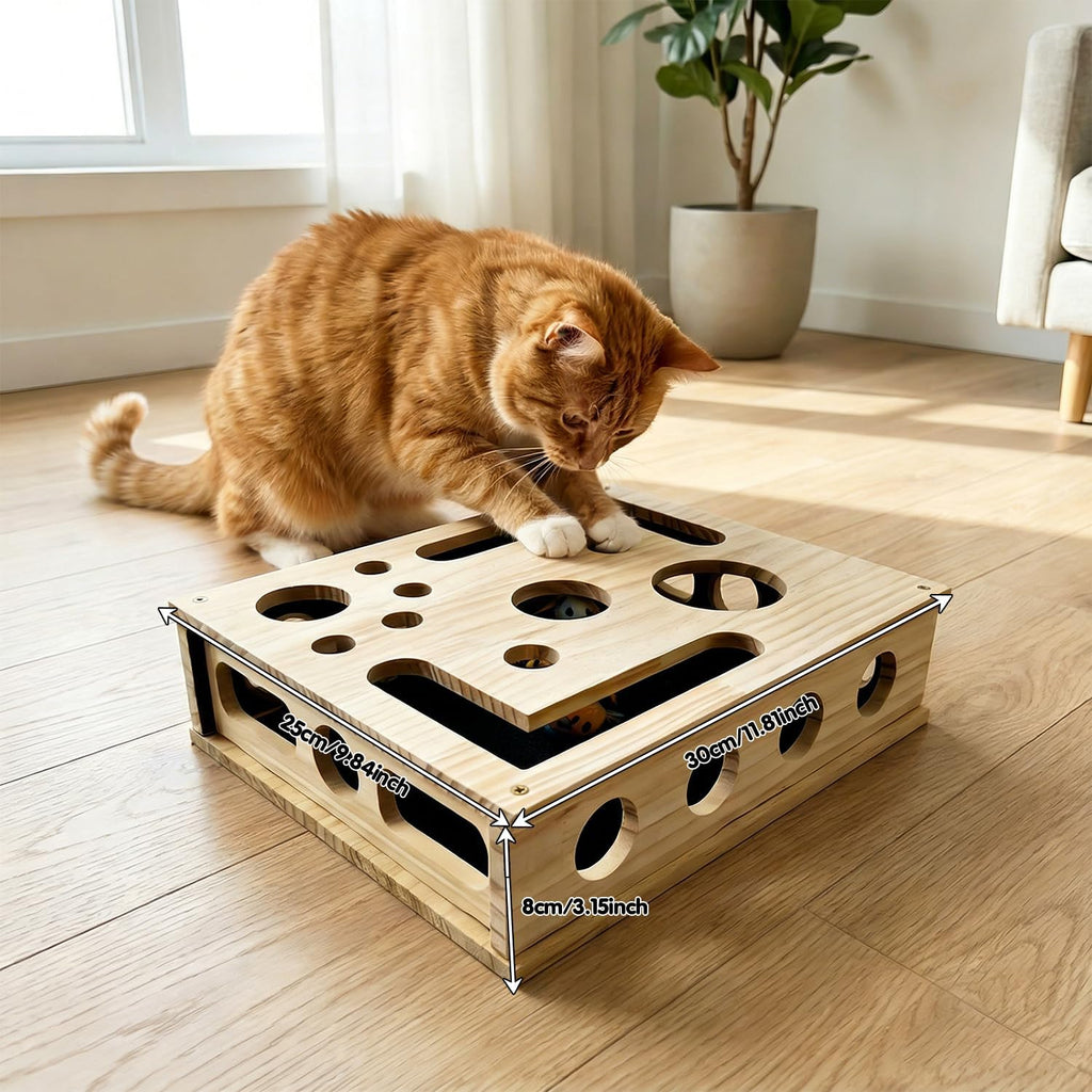 Cat Nail File Scratcher, Cat Scratch Puzzle Enrichment Box with Sandpaper Inside for Cat Claw Care, Stress-Free Trimming Nails, Puzzle Feeder Cat Toys Interactive for Indoor Cats (No Bell Balls)
