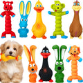 Wettarn 9 Pcs Latex Squeaky Dog Toys 7 Inch Soft Rubber Dog Chew Toy Animal Standing Stick Puppy Fetch Interactive Play Assorted Animal Accessories Gift for Small Medium Large Pet Christmas(Classic)