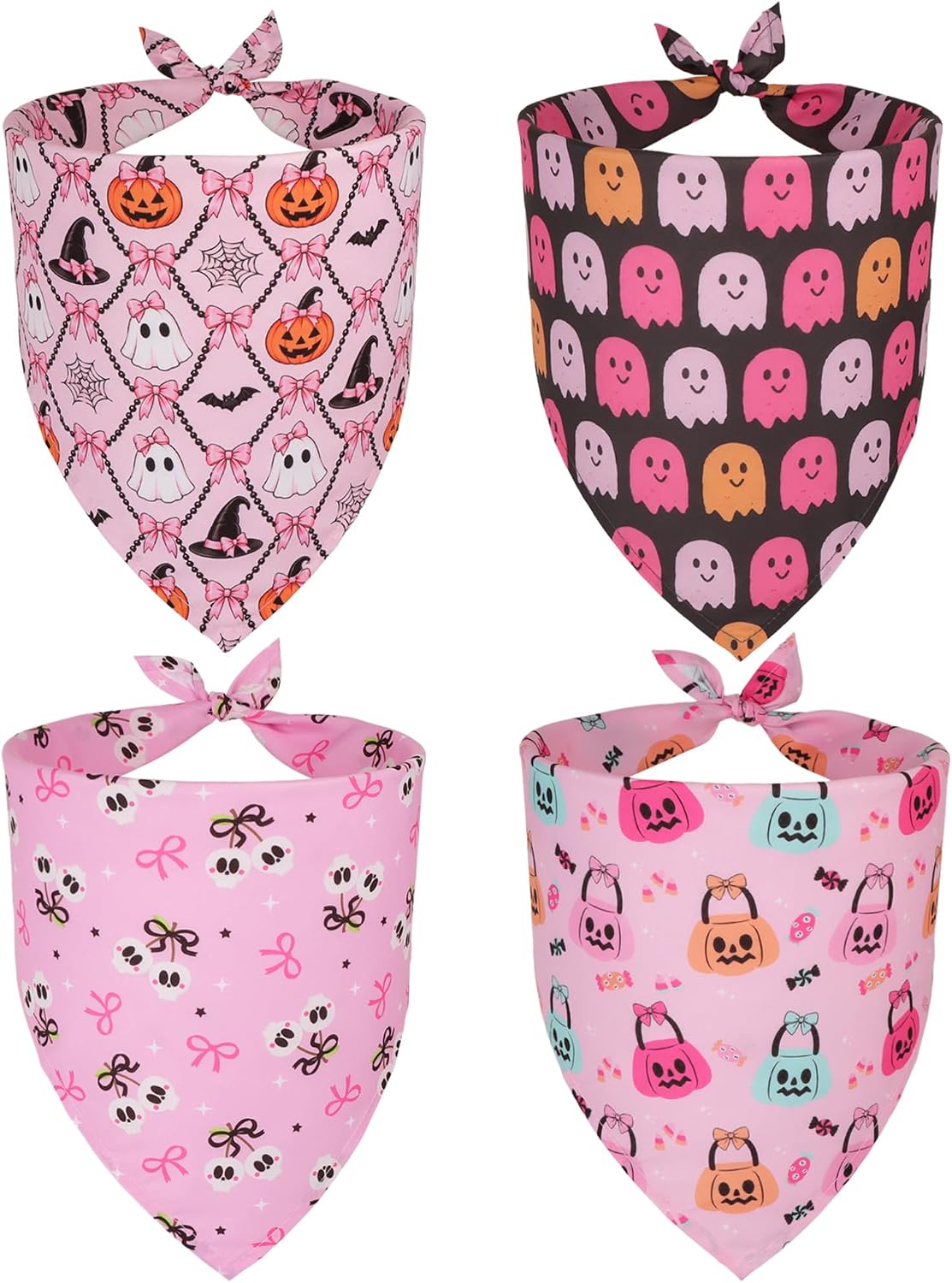 ADOGGYGO Pink Halloween Dog Bandanas, 4 Pack Girl Dog Halloween Scarf, L
