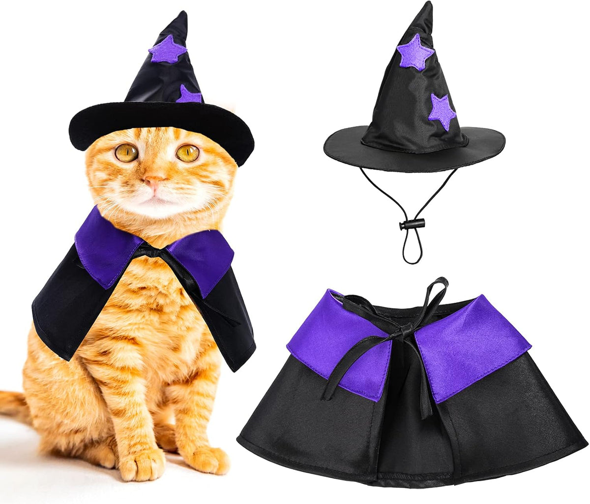 Dxhycc Halloween Pet Costume Cat Wizard Costume Funny Wizard Cat Clothes Cloak and Hat for Small Dogs Outfits