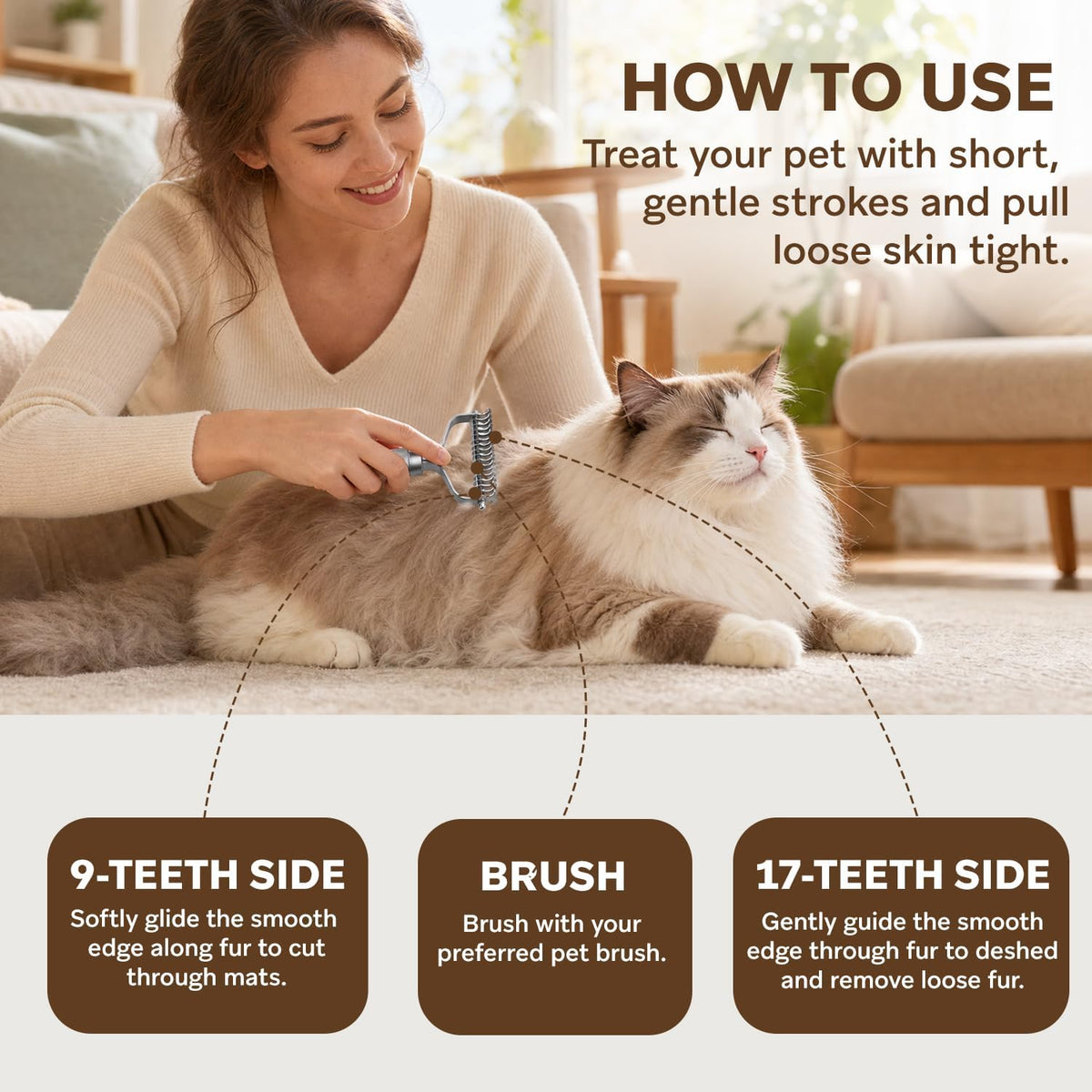 Undercoat Rake for Dogs - Professional Pet Shedding Dematting Comb with Wood Handle, Stainless Steel Blades for Pet Cats Dogs Matted Hair Tangles Removing