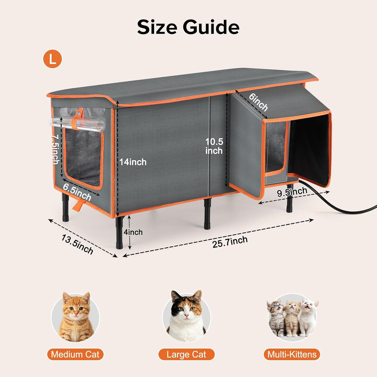 Heated Cat House for Outside in Winter, Weatherproof Outdoor Cat House with Cat Heating Pad, Waterproof &Safe Escape Door, Insulated Cat Shelter with Heater for Feral Barn Cats Kitty