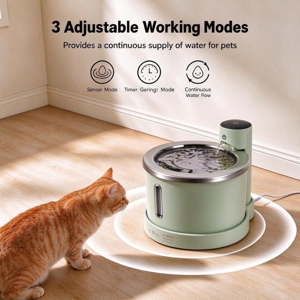 Wireless Stainless Steel Cat Water Fountain, 3L Induction Dispenser