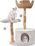 Easyego Modern Cat Tree, 39.9" Aesthetic Wood Cat Tree Tower for Large Cats, Luxury Cat Condo with Scratching Posts and Flower Platforms, Cat Furniture, Bullet Gray