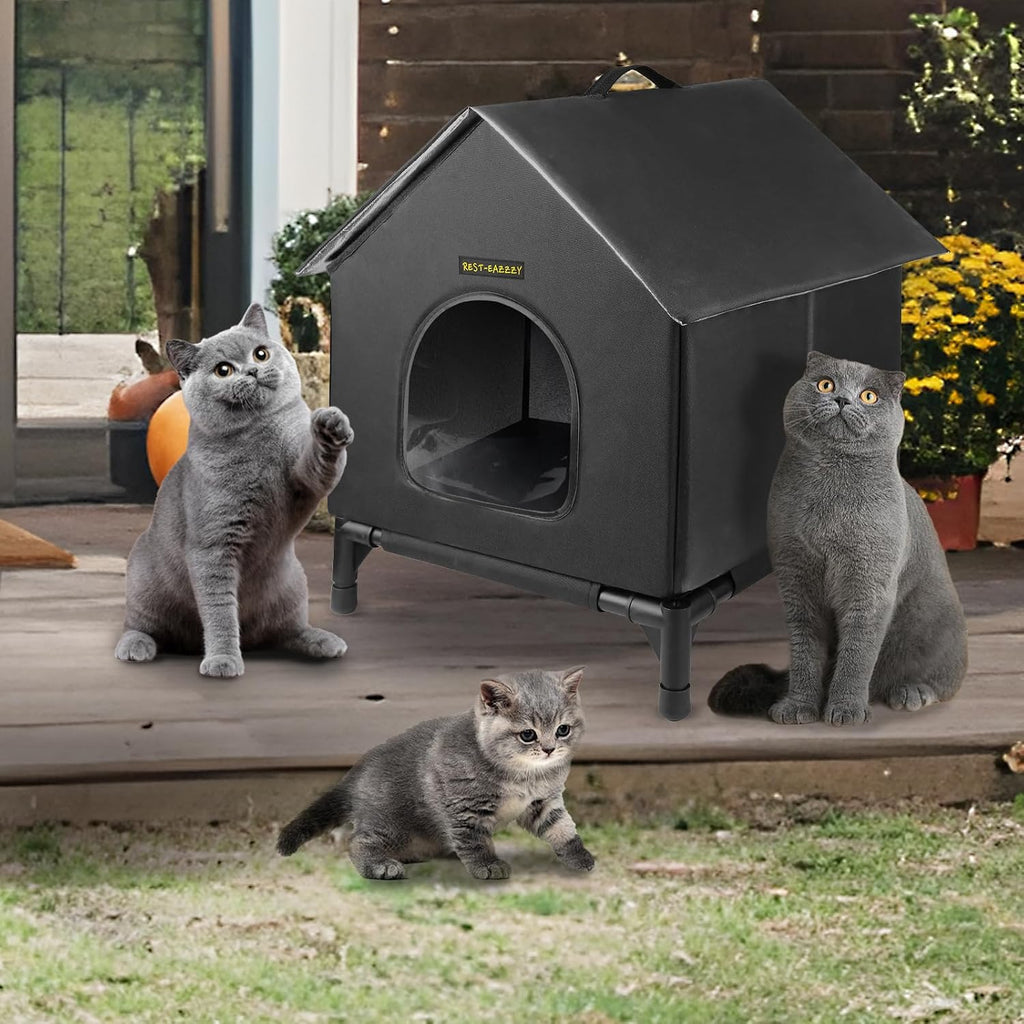 Rest-Eazzzy Cat House for Indoor and Outdoor Cats in Winter, Waterproof, Fully Insulated Shelter for Stray and Feral Cats, Great for Cat Houses for Outdoor and Cat Beds for Indoor Cats(Black, Medium)