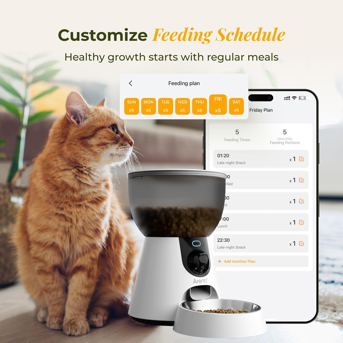 ARENTI 4L/17 Cups Automatic Cat Feeder and Water Fountain with Camera