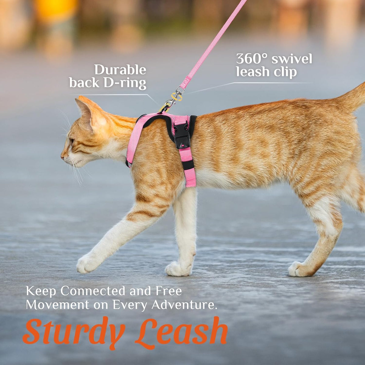 Dooradar Cat Harness and Leash Set with Neck Release Buckle, Pink