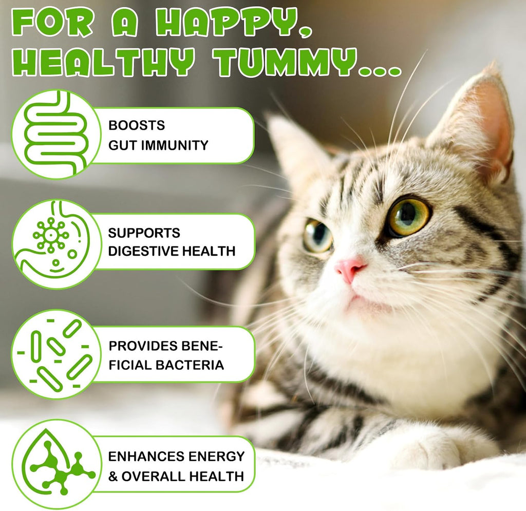 3 in 1 Probiotics for Cats Help with Gut, Upset Stomach, Diarrhea, Bloating