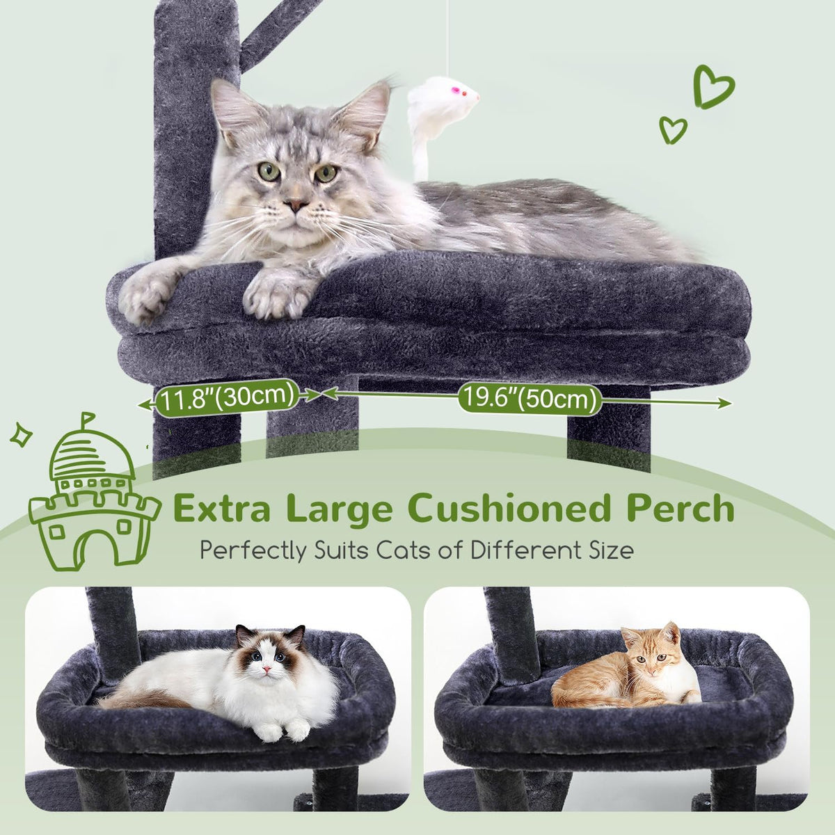 Globlazer Maine Coon Cat Tower for Indoor Adult Cats, F50, Dark Grey