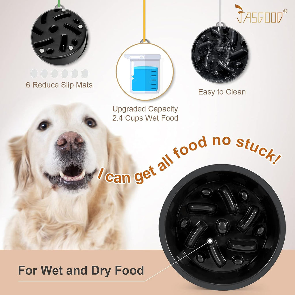 JASGOOD Dog Feeder Slow Eating Pet Bowl for Raised Pet Feeders Preventing Choking Food Water Bowl Elevated Diners Replacement Bowl (Black,Fit Opening 7.5"-8")