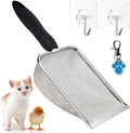 Cat Litter Scoop, Stainless Steel Cats Sturdy Mesh Scooper Kitty Metal Scooper Long Handle Scooper Shovel Sifter for All Litter Types Metal Cat Scooper for Litter Box (2mm fine meash cat litter scoop)
