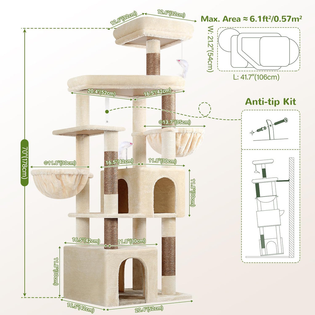 Globlazer Sturdy Cat Tree for Indoor Cats 20 lbs, S68, Beige
