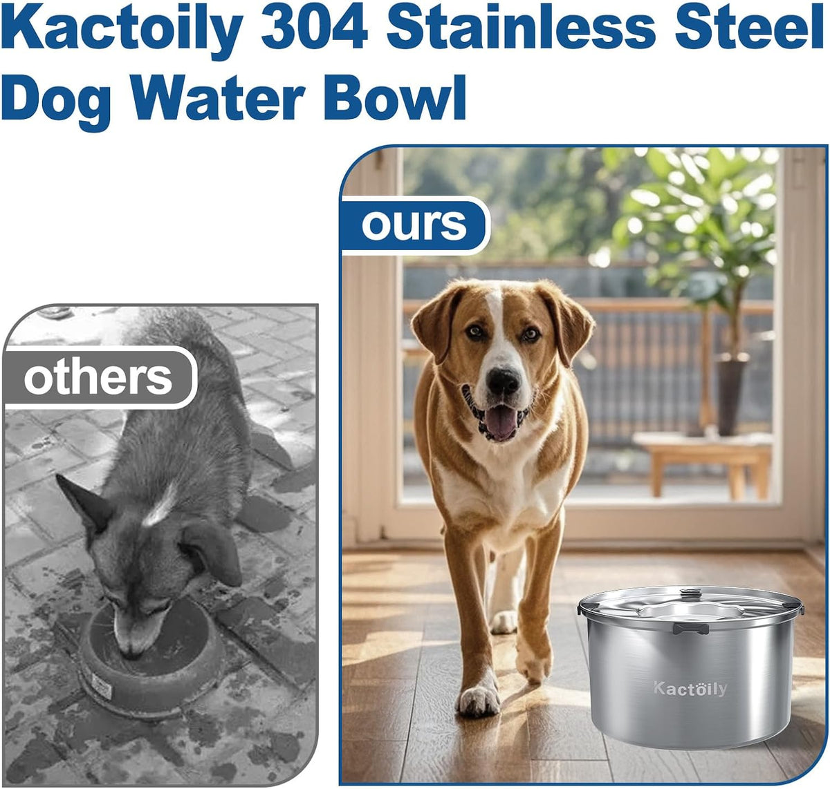Kactoily 1.47 Gal Stainless Steel No Spill Water Bowl for Large Dogs