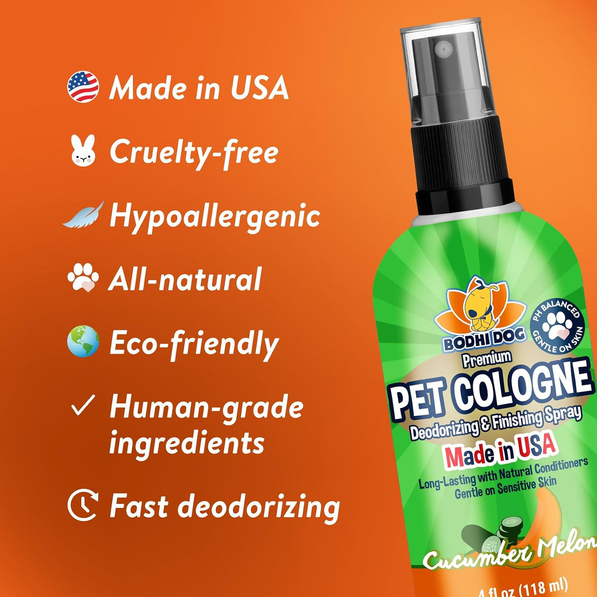 Bodhi Dog Premium Dog Cologne - Deodorizing Dog Perfume & Conditioner for Dogs & Cats - Natural Long Lasting Spray - Keeps Pets Fresh All Day - Pet Safe Formula, Made in USA (Cucumber Melon 4 Fl Oz)